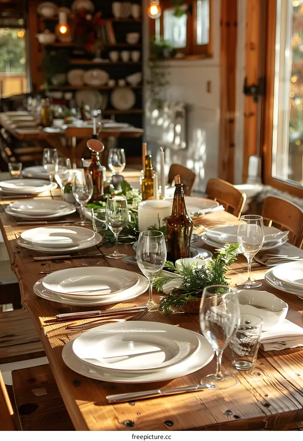 Rustic table setting in cabin