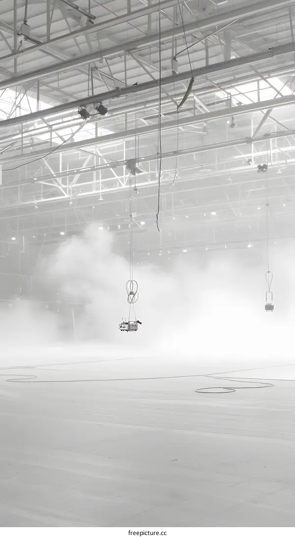 Large Empty Industrial Building with Fog