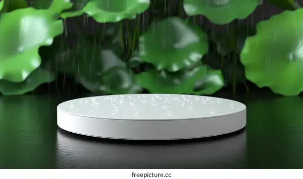 Raining Drops on a White Round Display Stand