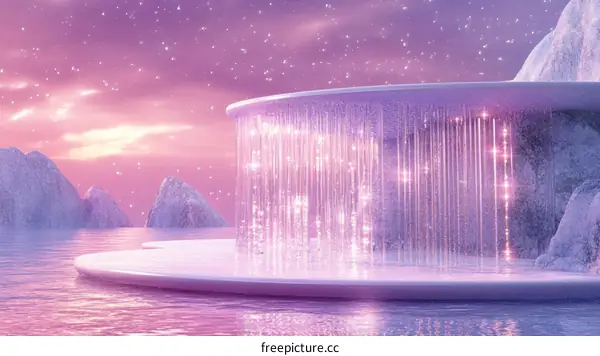 Magical Waterfall in a Pink Fantasy Landscape