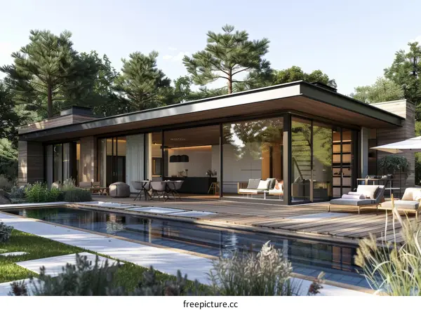 Modern House Exterior With Pool and Trees