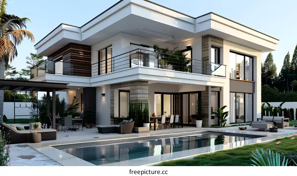 A modern villa with a swimming pool