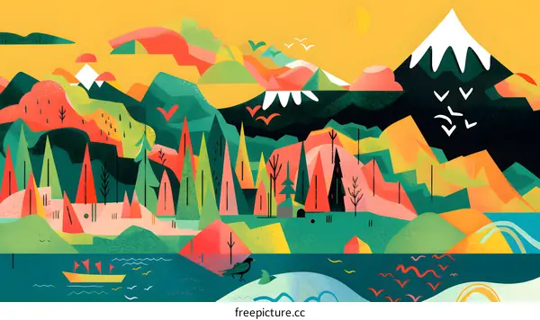 Abstract Mountain Landscape Illustration