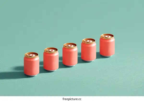 Arrangement of Coral-Colored Soda Cans