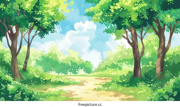 Green Forest Path Summer Landscape Illustration