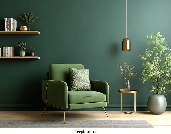 Modern Living Room Interior Design with Green Accents