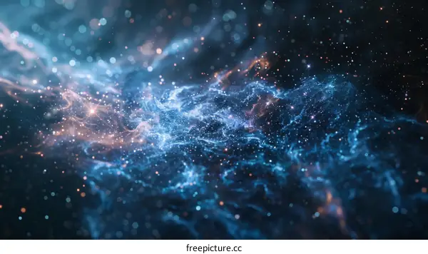 Blue and orange glowing particles resembling a nebula in outer space