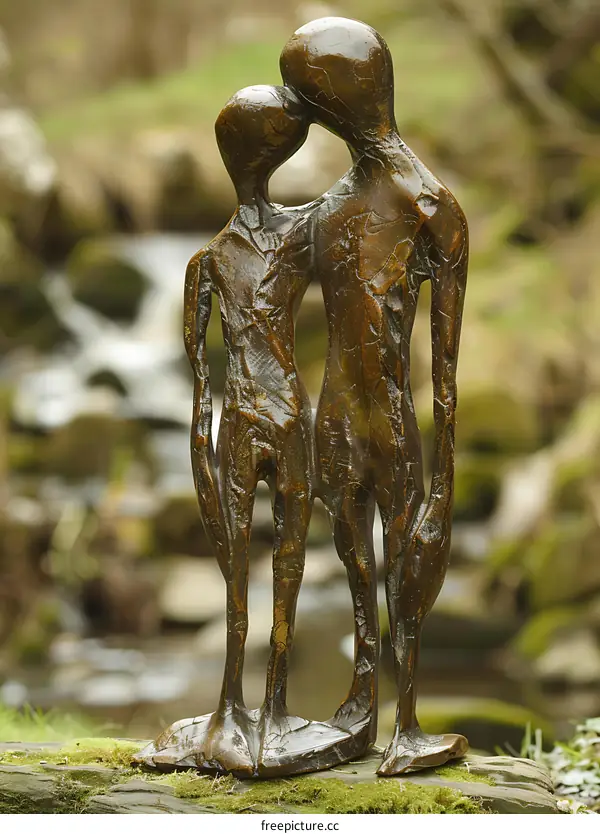 Bronze Sculpture of Two Abstract People in Love