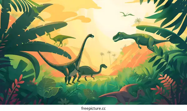 Dinosaur Illustration Jungle Landscape