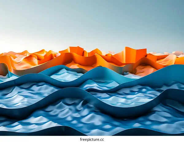 Abstract Blue and Orange Wavy Landscape