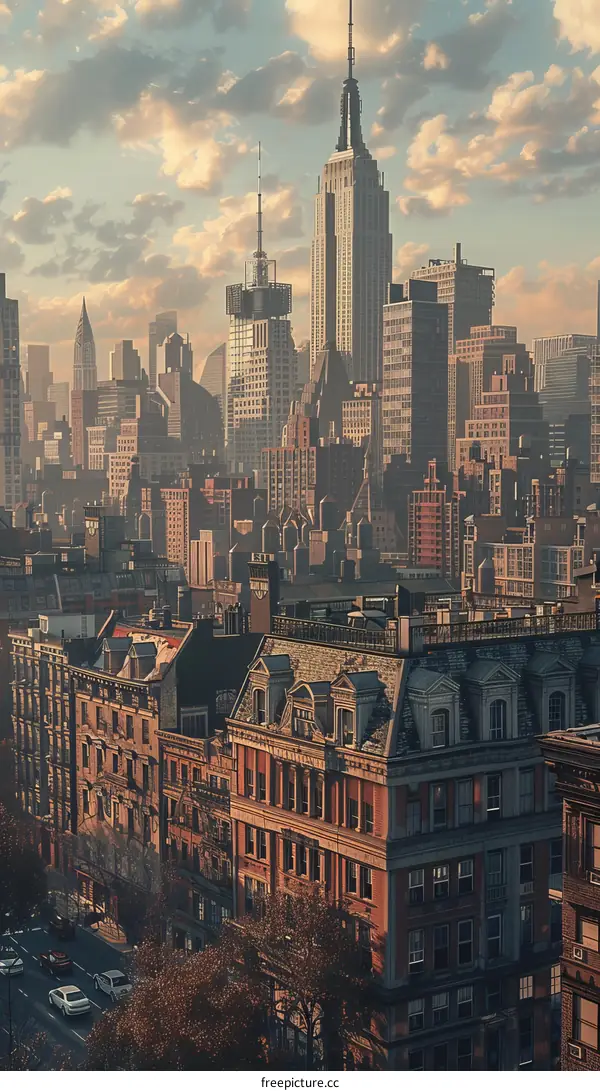 New York City Skyline Illustration with Historical Architecture