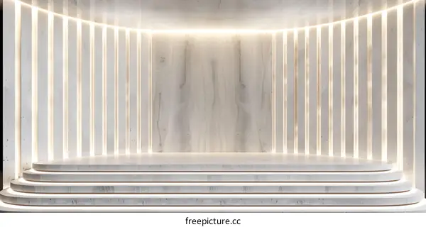 White Minimalist  3D Rendering of Empty Stage Platform with LED Lights