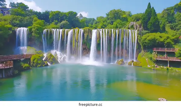 Stunning Waterfall Scenic Landscape in Lush Greenery