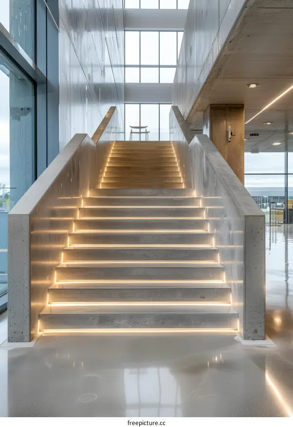 Concrete Staircase with Artistic Lighting
