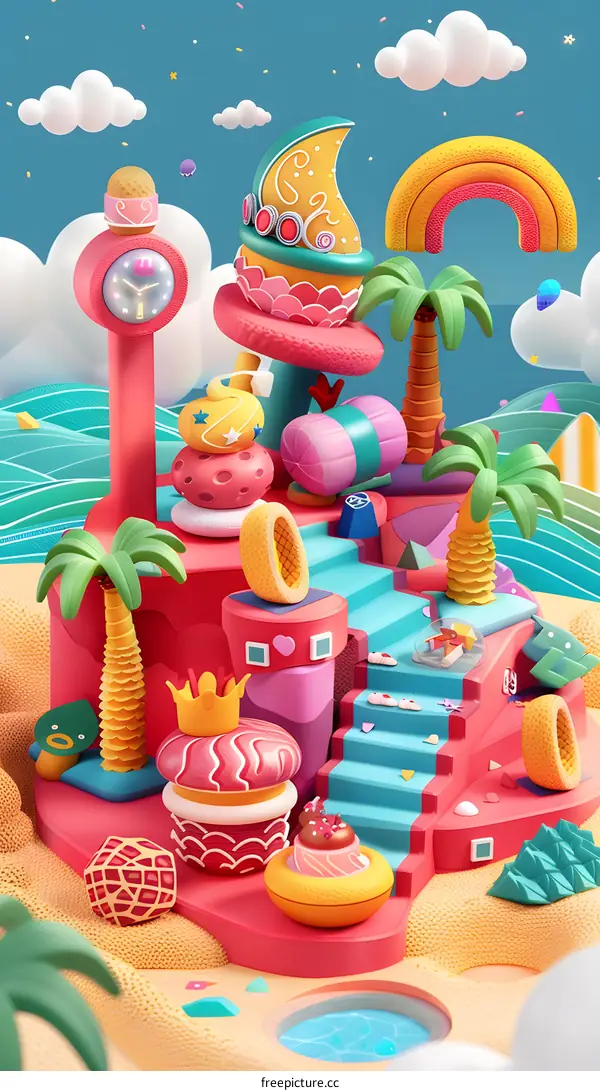 3D Rendered Cartoon Illustration of a Fantasy Island