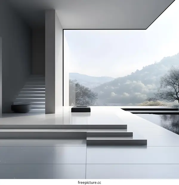 Modern Minimalist Interior Design with Mountain View and Pool