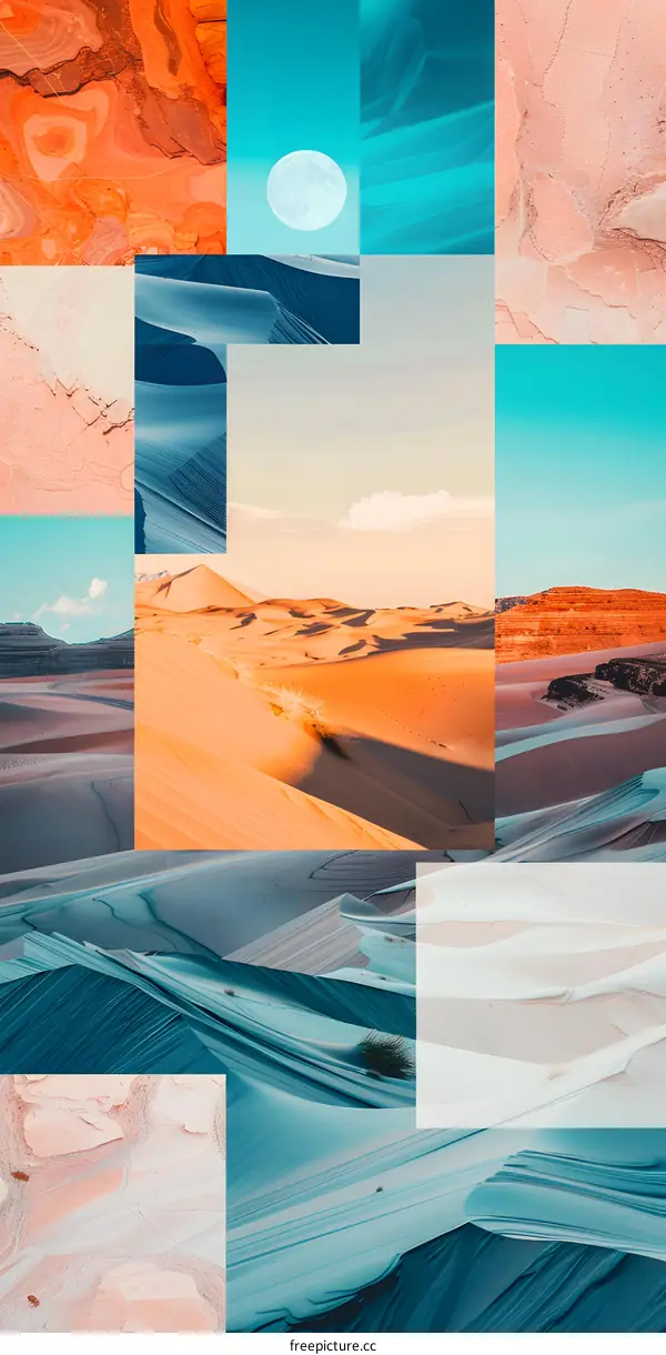 Abstract Collage Desert Landscape with Blue and Orange Colors