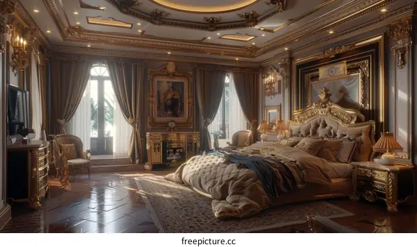 Luxury Gold Bedroom Interior Design Illustration