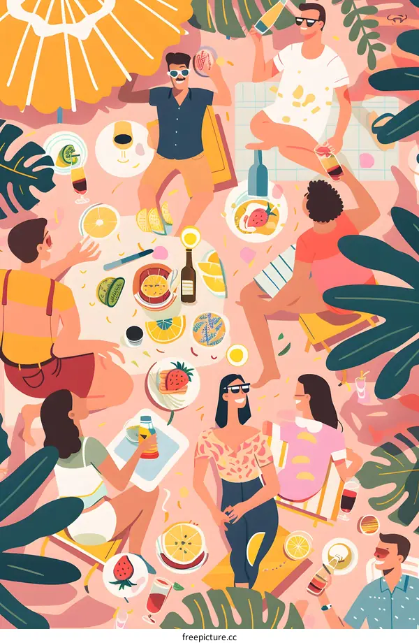 Summer Picnic Party Illustration With Friends