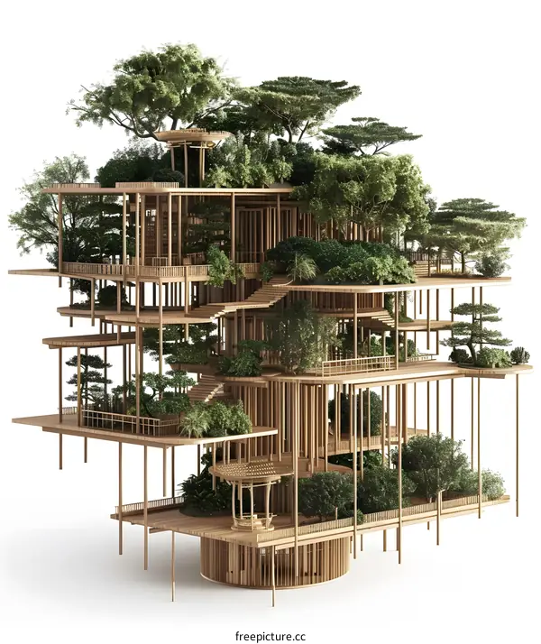 Modern Treehouse Architecture Design with Green Plants