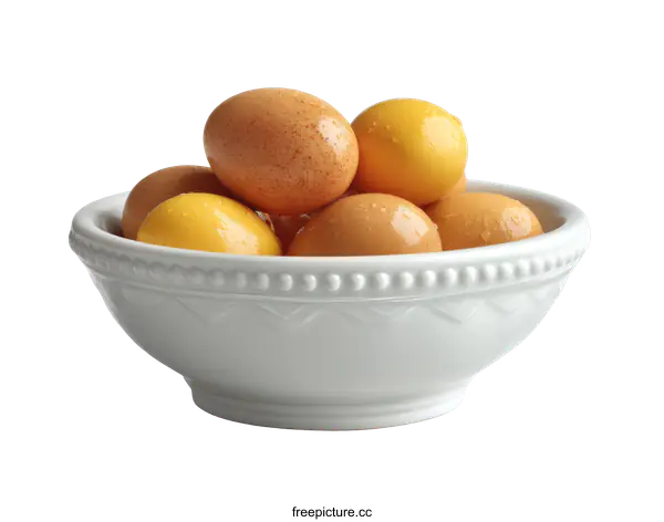 [Transparent Background PNG]Fresh Eggs in a White Bowl