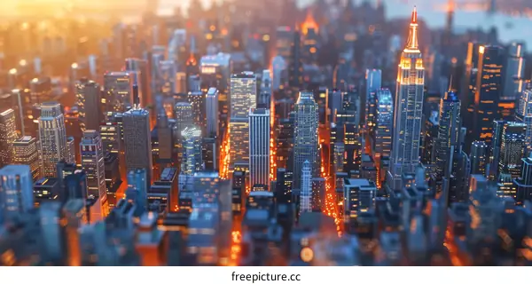 Panoramic View of New York Downtown at Night