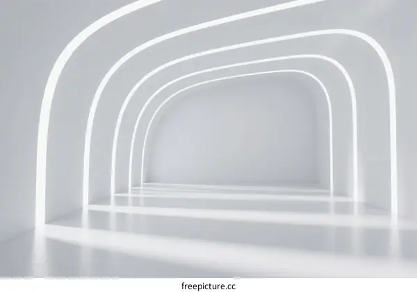 Modern White Arched Corridor with Glowing Neon Lights