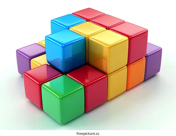 Colorful Cubes Building Blocks 3D Render