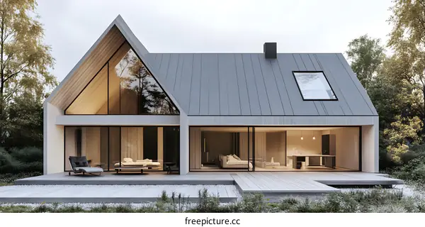 Modern House with Large Windows and a Deck