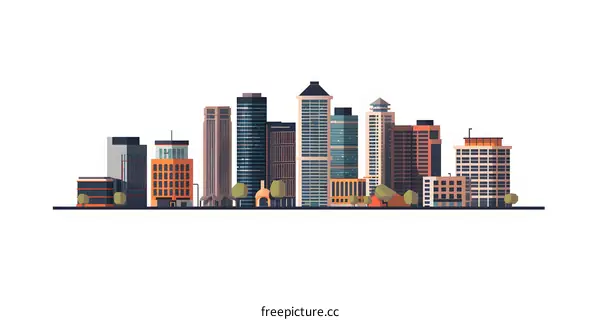 Modern Cityscape Skyline with Tall Buildings Illustration