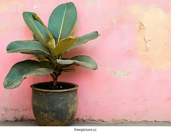 Green Plant in Pot Against Pink Wall