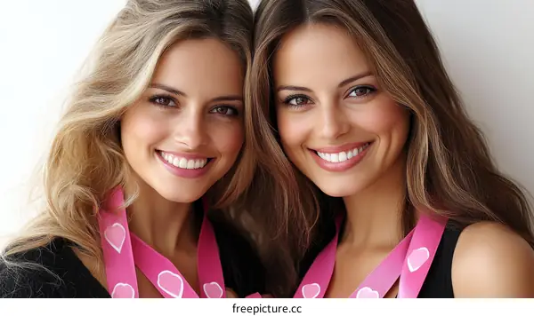 Two Beautiful Women Smiling Close-Up Portrait