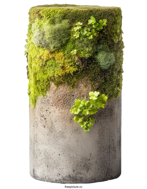 [Transparent Background PNG]Modern Concrete Planter with Moss Decor