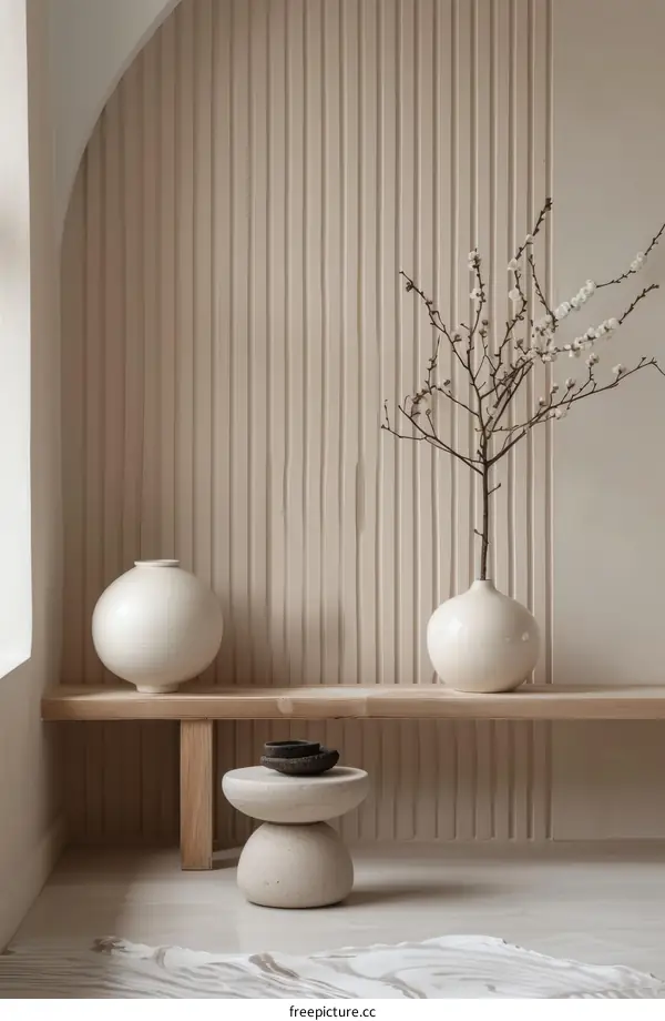 A Minimalist Still Life with a Branch in a Vase