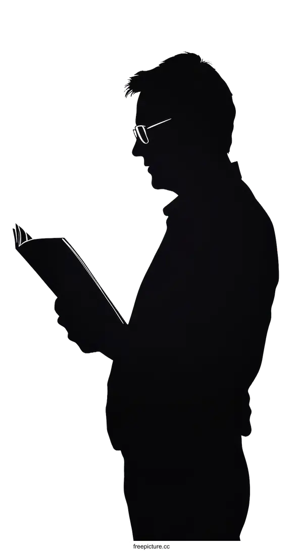 [Transparent Background PNG]Silhouette of a Person Reading a Book
