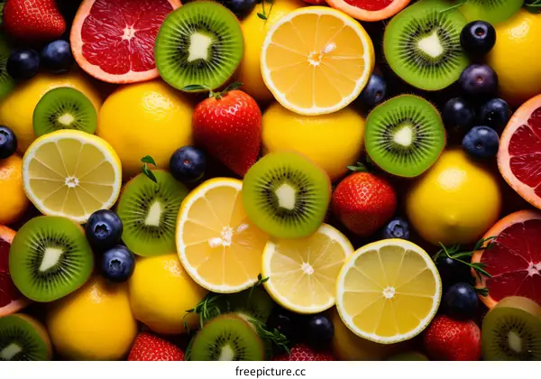 Fresh Citrus Fruits, Kiwi, Strawberries & Blueberries