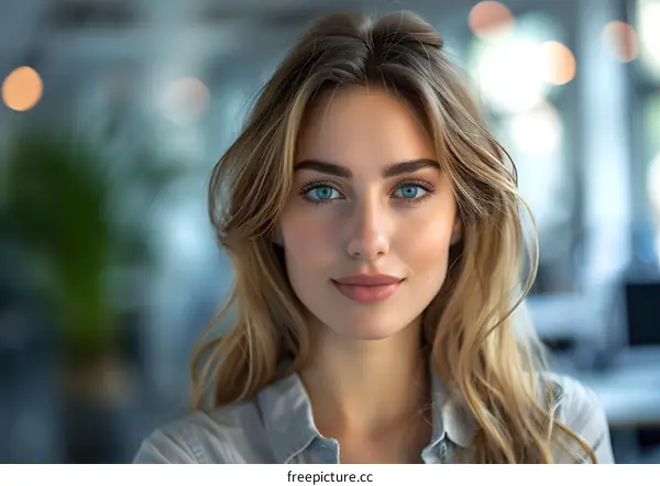 portrait of a beautiful young woman with long blonde hair and blue eyes
