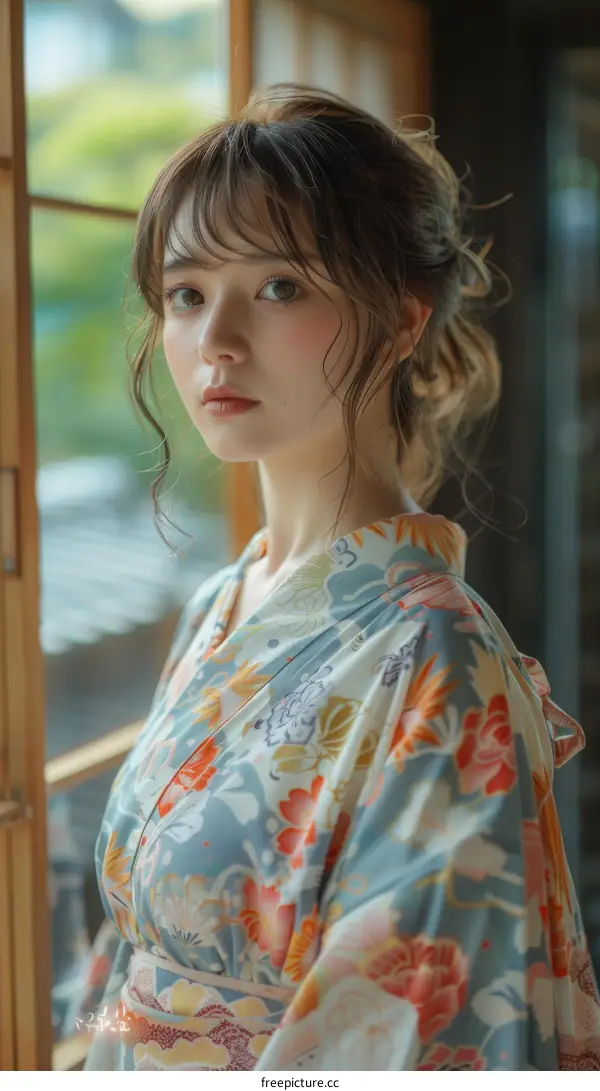 Asian Woman in Traditional Japanese Kimono