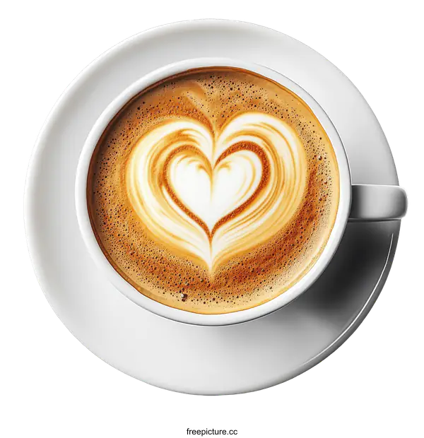[Transparent Background PNG]Heart Latte Art in White Coffee Cup