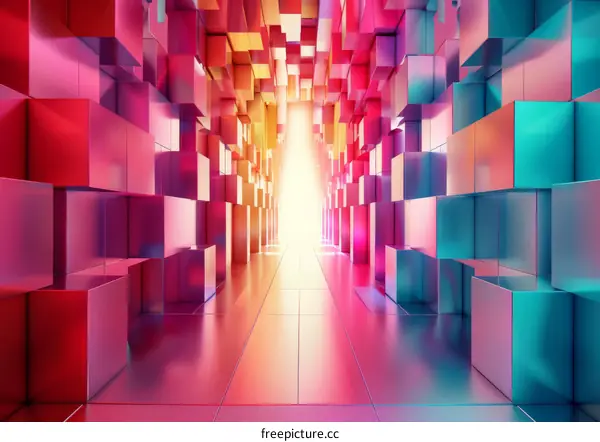 Futuristic Tunnel with Colorful 3D Cubes