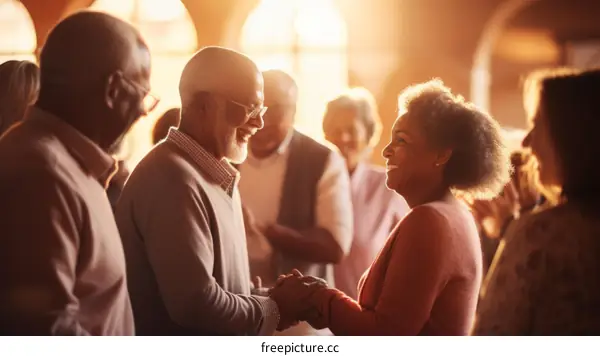 Group of diverse senior people holding hands and smiling at each other