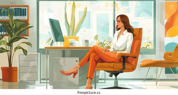 A woman is sitting in an office chair looking out the window.