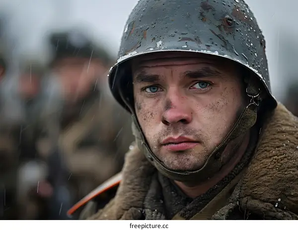 Portrait of a soldier in a military helmet