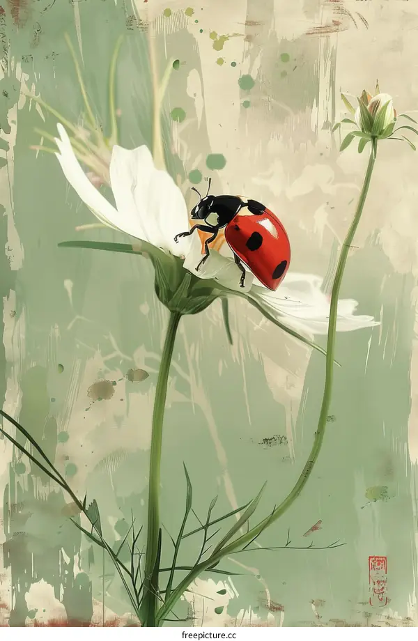 Macro Photography of a Red Ladybug on a White Flower