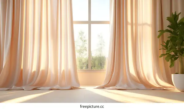 Sunlight Streaming Through Light Beige Curtains
