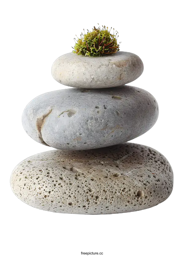 [Transparent Background PNG]Stacked Stones With Green Moss On Top