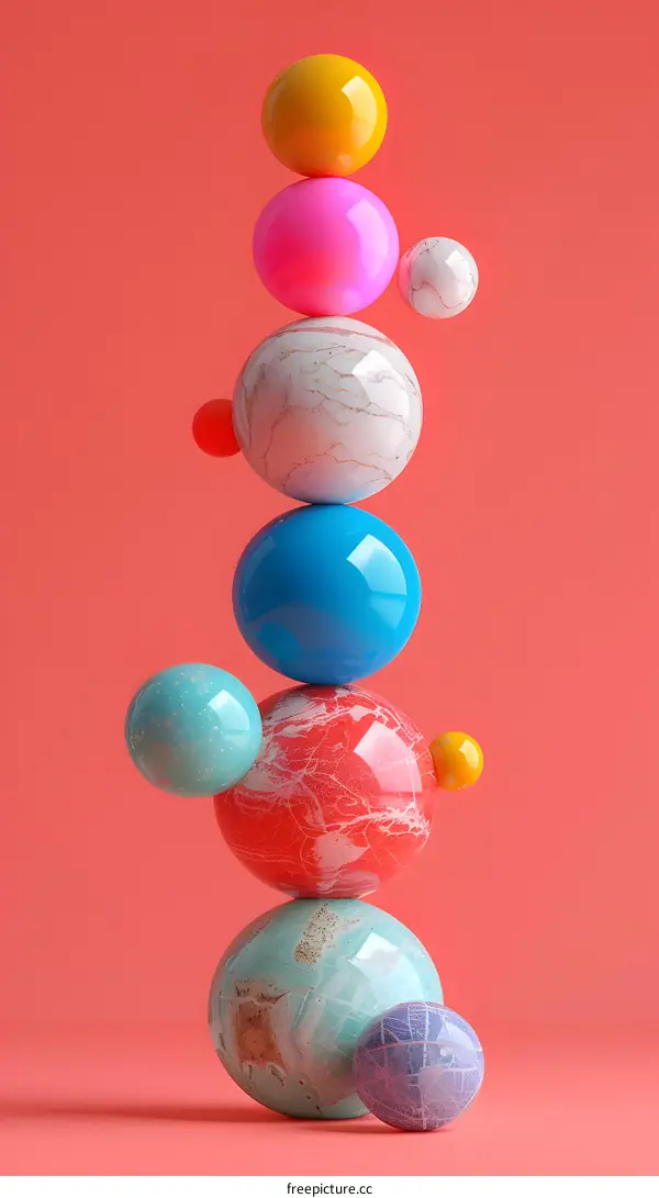 spheres of various sizes and colors stacked on top of each other