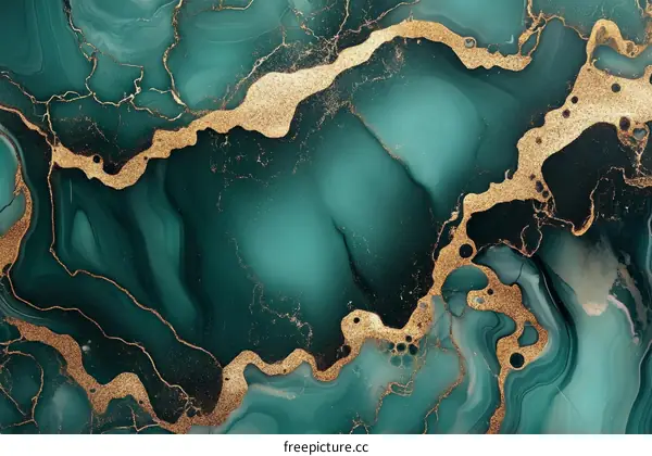 Abstract Teal and Gold Marble Design