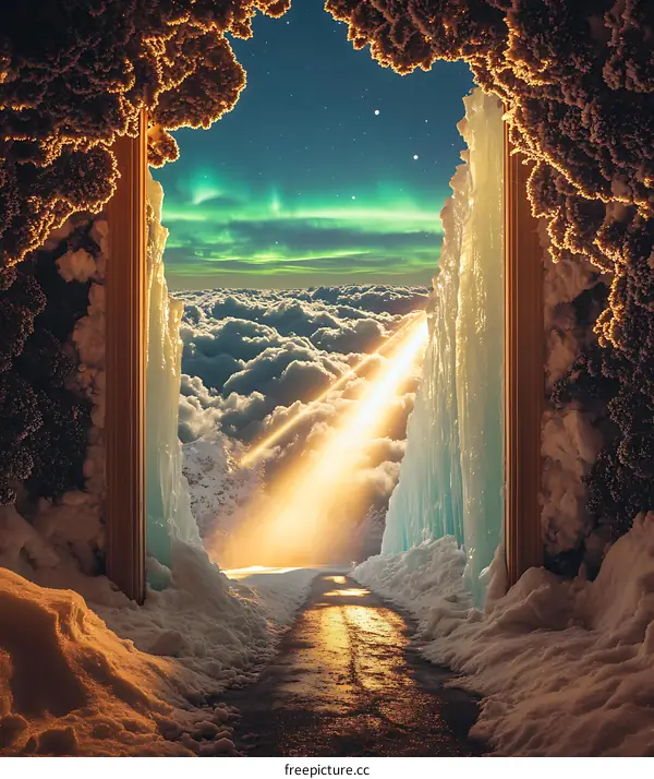 Fantasy Doorway to the Sky with Aurora Borealis