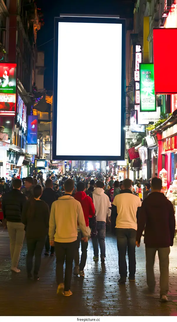 People Walking By A Large Blank Billboard In A City Street